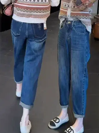 牛仔裤女2023年早秋季新款宽松老爹裤高腰萝卜裤显瘦哈伦直筒裤子商品大图