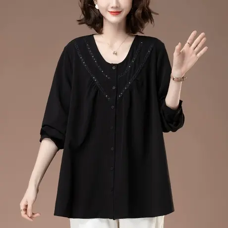 长袖T恤女春秋加肥加大码女装宽松中年妈妈休闲中长款雪纺打底衫图片
