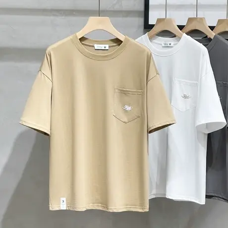 短袖t恤男日系简约纯棉重磅体恤宽松潮流百搭美式休闲上衣服夏季商品大图