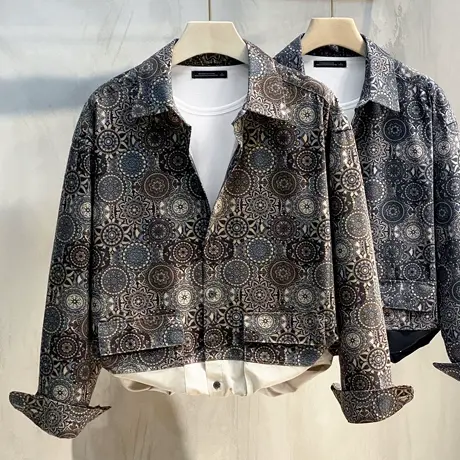 复古花衬衫男长袖春秋款ins痞帅纯棉拼接上衣服男士休闲衬衣夏季商品大图