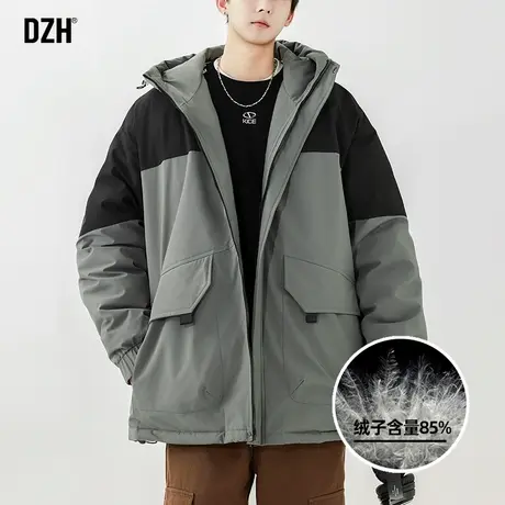 男士工装拼接羽绒服男潮加厚连帽冬季外套2024新款户外冲锋衣男款图片