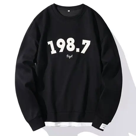 圆领卫衣男长袖春季新款潮流数字印花休闲上衣ins潮牌拼色外套潮图片