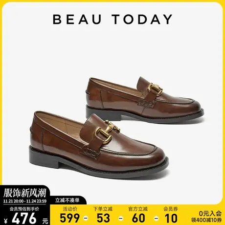 BeauToday英伦风小皮鞋女2024新款秋季BT平底单鞋复古方头乐福鞋商品大图