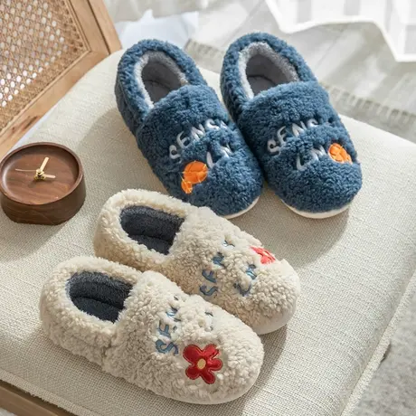 冬天室内居家拖鞋男女情侣可爱毛绒花朵家居保暖毛茸茸棉拖鞋家用图片