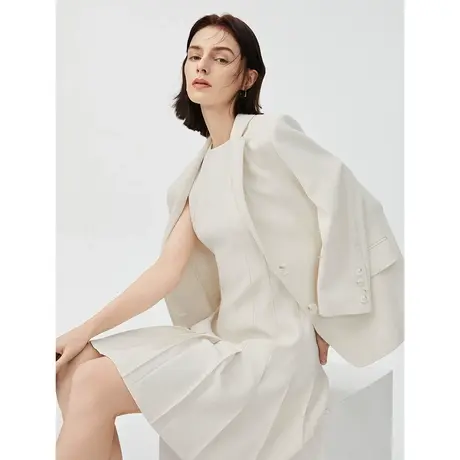 【明星同款】朗姿三醋酸白色女士小西装外套女夏季新职业休闲西服图片