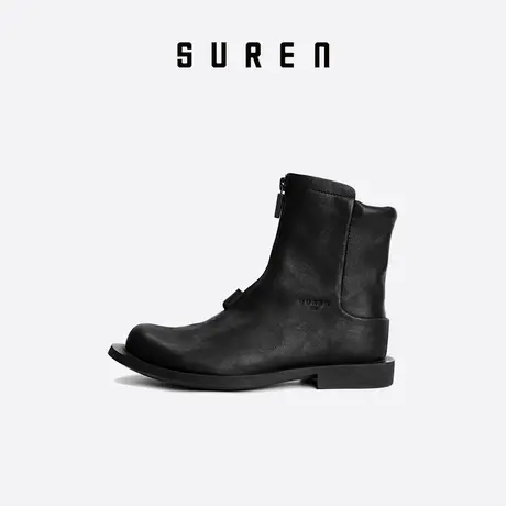 素人SUREN 2023秋冬新款英伦风拉链短筒靴子女真皮平底短靴251商品大图