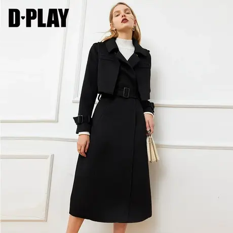 DPLAY德帕拉秋装冬款复古黑色气质时髦羊毛双面呢大衣图片