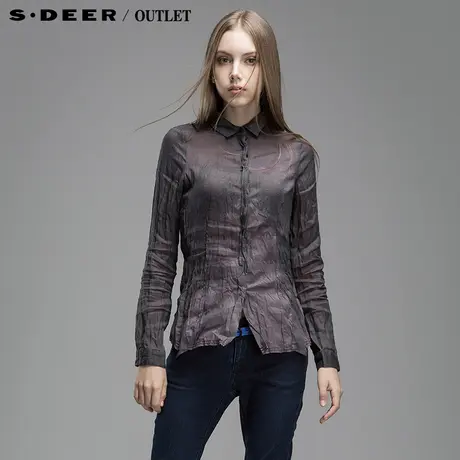 sdeer圣迪奥专柜正品女装灰紫色印染抓皱复古衬衫4380517图片