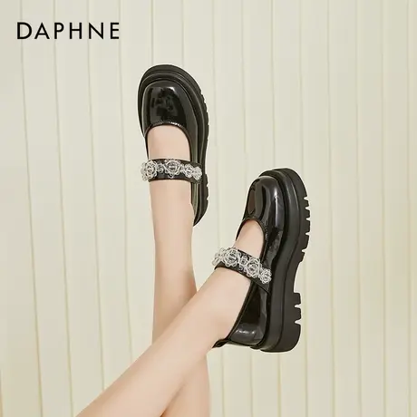 达芙妮厚底玛丽珍鞋女平底2021年秋冬新款黑色漆皮小皮鞋女英伦风商品大图