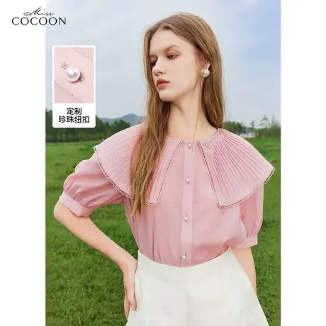 missCOCOON法式蕾丝上衣2023夏季新款时尚宽松娃娃领蝴蝶甜美衬衫商品大图