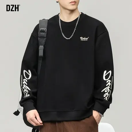男士黑色重磅卫衣男秋冬款美式圆领印花新款上衣潮牌外套衣服男款商品大图