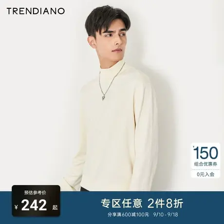 TRENDIANO潮牌官方冬季男装简约百搭纯色高领毛衣潮流针织衫男士商品大图