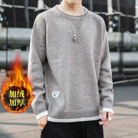 假两件毛衣男冬季宽松大码胖子内搭针织衫潮流慵懒风加厚线衣外套图片