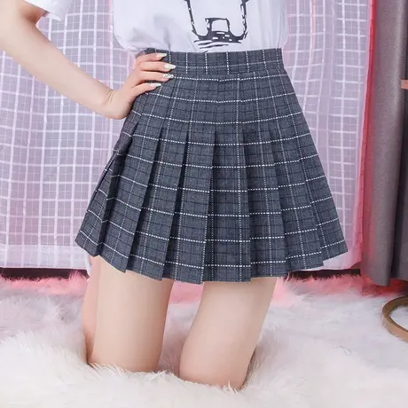 黑格百褶裙女夏天高腰短裙显瘦黑色a字百搭西装料半身裙小裙子图片