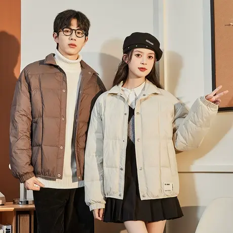 唐狮2023冬新款情侣羽绒服短款男女纯色轻薄衬衫领加厚外套12.24商品大图