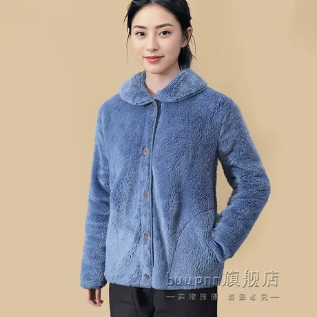 珊瑚绒睡衣单件上衣女秋冬家居服翻领外套加绒商品大图