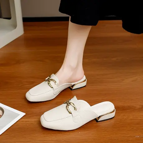 勃肯鞋女鞋2023年新款小众设计感粗跟搭扣单鞋外穿复古包头半拖鞋商品大图