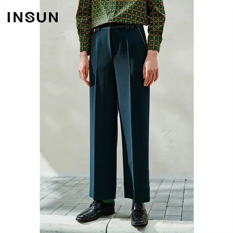 INSUN恩裳春季复古直筒裤抗皱易打理休闲裤商品大图