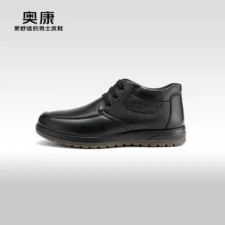 奥康男鞋冬季新款商务真皮高帮皮鞋舒适加绒保暖短筒皮靴爸爸棉鞋图片