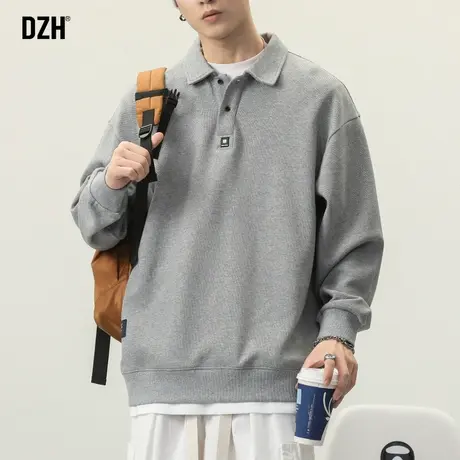 青少年灰色卫衣美式潮牌男装上衣2024年春季外套痞帅polo衫男长袖商品大图