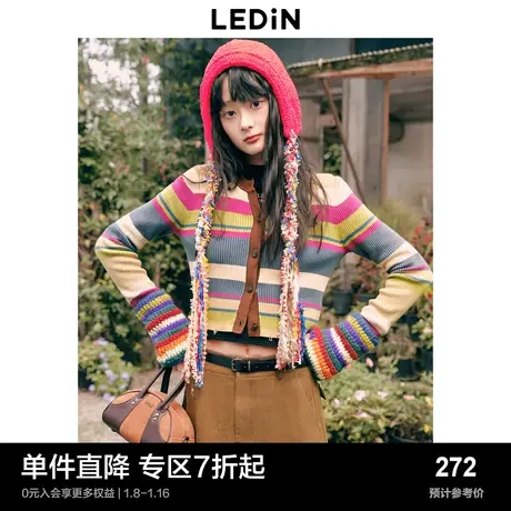 【商场同款】乐町小彩条开衫秋冬新款正肩水洗针织外套C2EDD4157图片