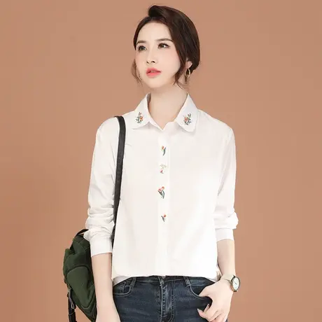 韩潮袭人刺绣长袖白色衬衣2024春季新款女士衬衫上衣设计感小众图片