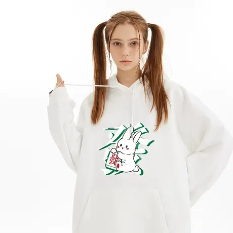 Nuthink潮流chic国潮兔年连帽卫衣男潮牌ins宽松加绒厚款情侣上衣商品大图