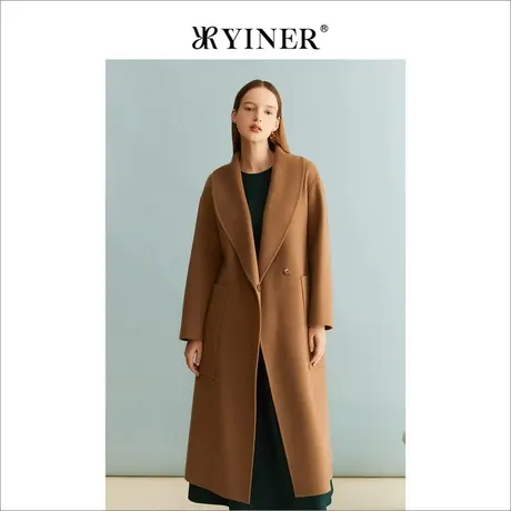【绵羊毛+羊绒】YINER音儿女装冬季长款大翻领双面呢大衣外套商品大图