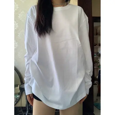 白色纯棉打底衫女春秋内搭外穿宽松oversize长袖T恤中长款上衣潮商品大图