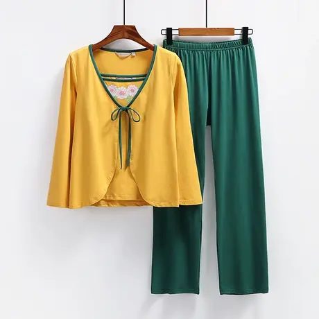 汉服睡衣女三件套春秋中厚棉制文艺复古国风古风吊带长裤家居服商品大图