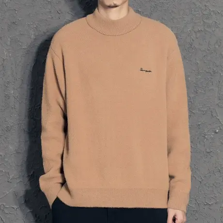 奕飏半高领男学生青少年保暖加厚毛衣外套 字母刺绣简约针织衫潮图片