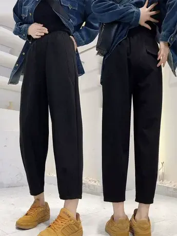 梨形身材九分镰刀裤大码高腰显瘦休闲裤女微胖宽松薄款萝卜哈伦裤图片