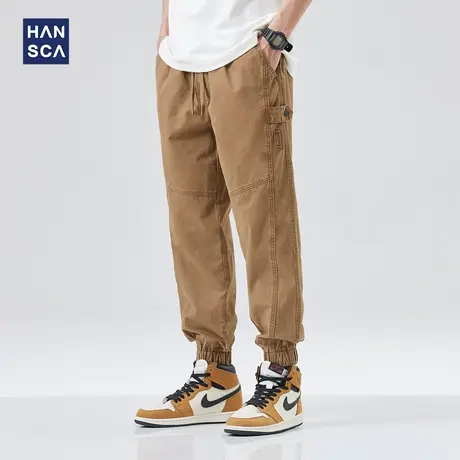 hansca卡其色工装休闲裤潮牌男春季新款美式复古宽松纯棉束脚裤子商品大图