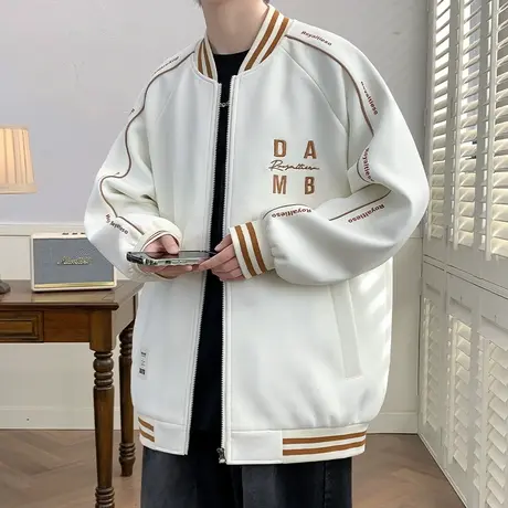 棒球服男春秋冬季潮牌刺绣高级感上衣服青少年宽松痞帅夹克外套男商品大图