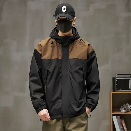 男款撞色连帽夹克外套秋季机能防水登山冲锋衣春秋款男装潮牌上衣图片