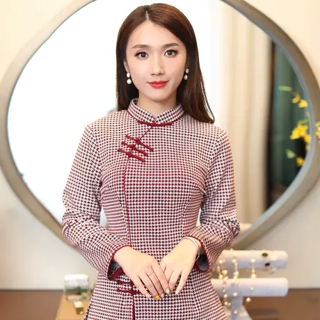 筠雅红色格子唐装女中国风旗袍扣上衣素雅民俗精致经典茶服小洋装商品大图
