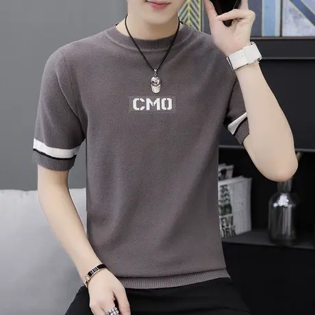 短袖毛衣男冬季新款半袖韩版潮流修身半高领打底针织衫厚款毛线衣商品大图