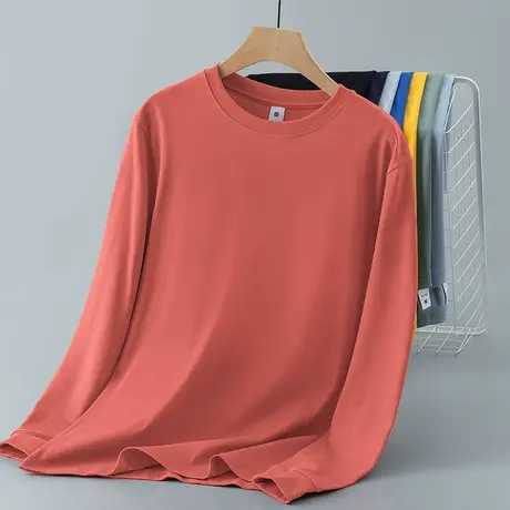 240g重磅纯棉长袖t恤男装秋冬内搭打底衫纯色秋衣服美式全棉体恤商品大图