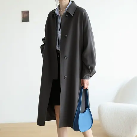 嘉茱莉2023年秋季新款韩系中长款风衣外套女小个子今年流行高级感图片
