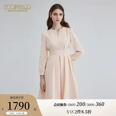 Scofield优雅V领气质通勤收腰显瘦长袖连衣裙女装2023年秋季新款图片