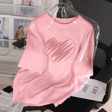 粉色短袖t恤女夏季2023年新款童趣风上衣学生小个子宽松纯棉半袖商品大图