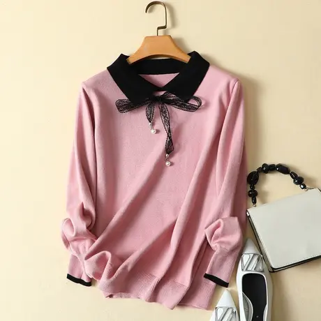 秋冬2023年新款蕾丝蝴蝶系带洋气宽松针织打底衫长袖毛衣女上衣潮商品大图