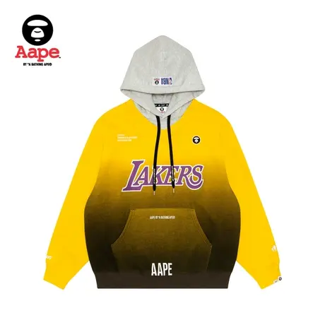 Aape联名NBA男装秋冬篮球球队潮流渐变拼色印花连帽卫衣9625XXJ图片