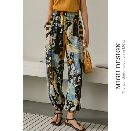 波西米亚民族风沙滩裤冰丝雪纺灯笼裤防蚊长裤夏女阔腿薄款花裤子商品大图