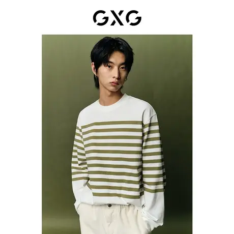 GXG男装 极简系列条纹圆领长袖T恤休闲宽松舒适 2023年春季新品图片