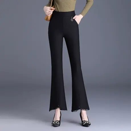 黑色微喇裤韩版显瘦休闲裤女时尚百搭长裤秋季2023新款高腰喇叭裤商品大图
