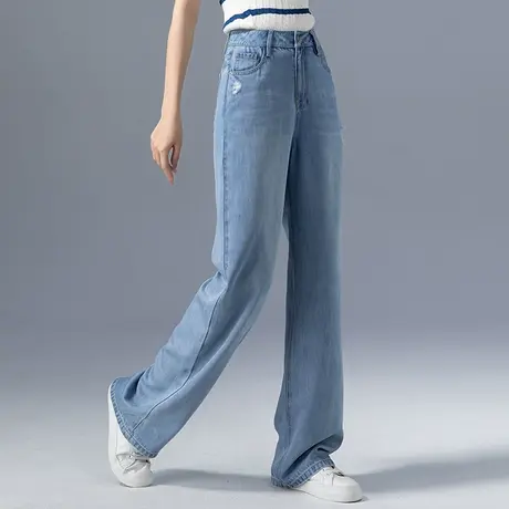 高腰窄版天丝阔腿牛仔裤女夏季薄款2023新款拖地长裤直筒裤冰丝裤商品大图