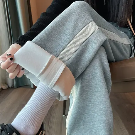 灰色运动裤女2023年秋冬新款高腰直筒宽松显瘦束脚休闲百搭卫裤潮图片