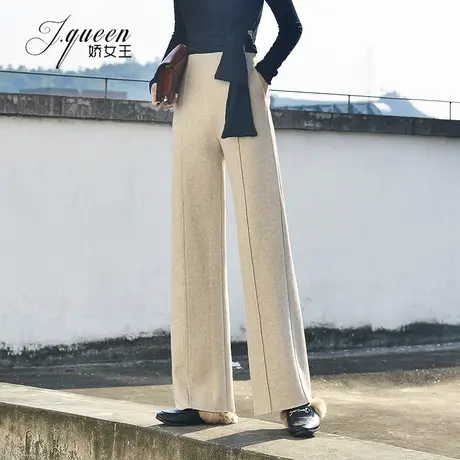 毛呢阔腿裤女长裤秋冬加厚新款复古宽松显瘦直筒坠感高腰休闲裤子商品大图