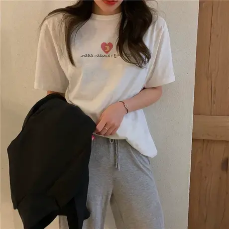 女装短袖t恤2023年新款夏季小个子宽松白色上衣中学生ins卡通体恤商品大图